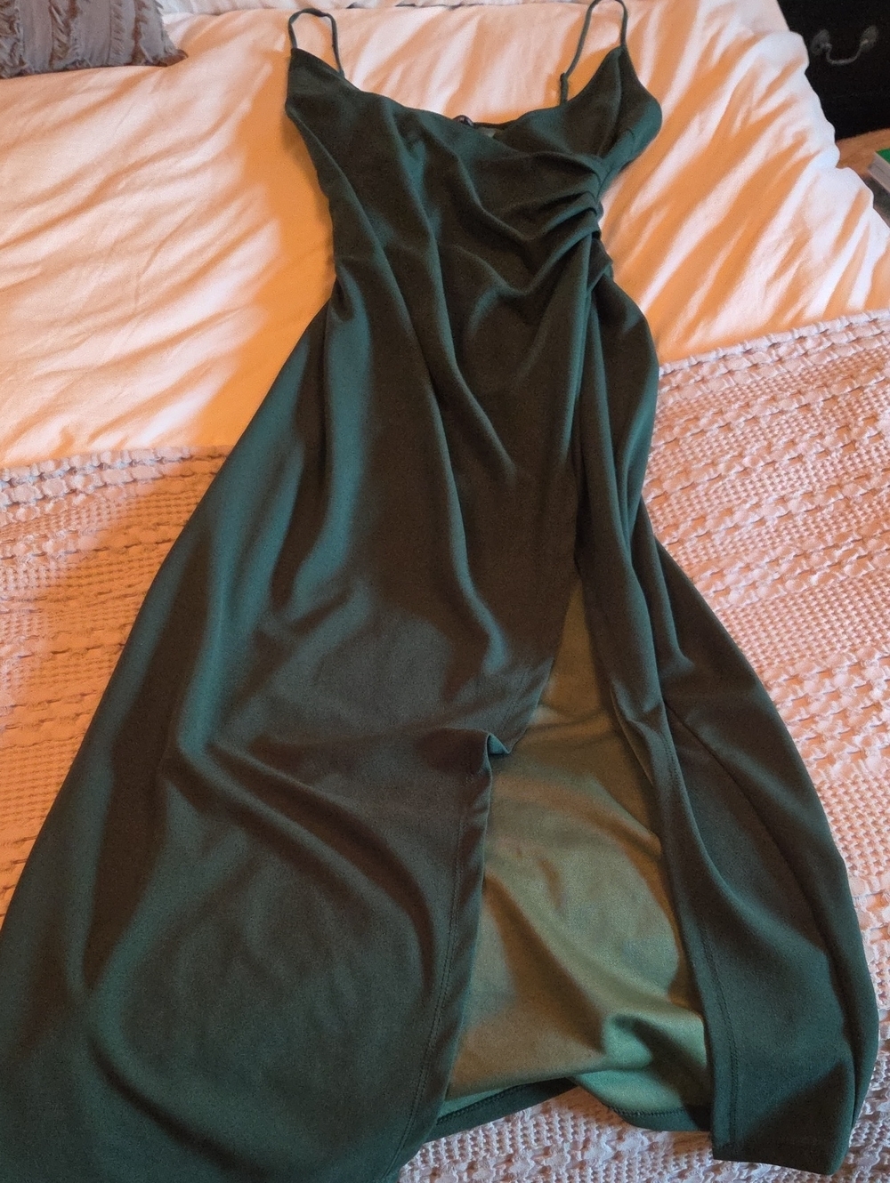 SHEIN Dark Green Slip Dress with Thin Straps